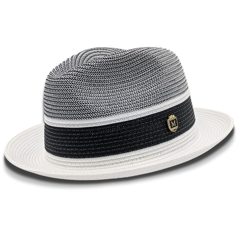MEN'S  WHITE Two-tone Pinch Hat  2.5  INCH Wide Brim Straw Fedora     H-87